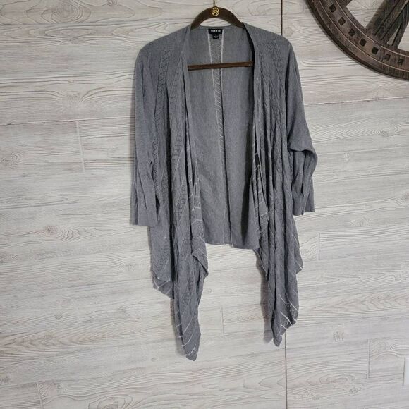 Torrid Waterfall Cardigan Sweater Womens SZ 2 18/20 Grey Sparkle Strips - Picture 1 of 6